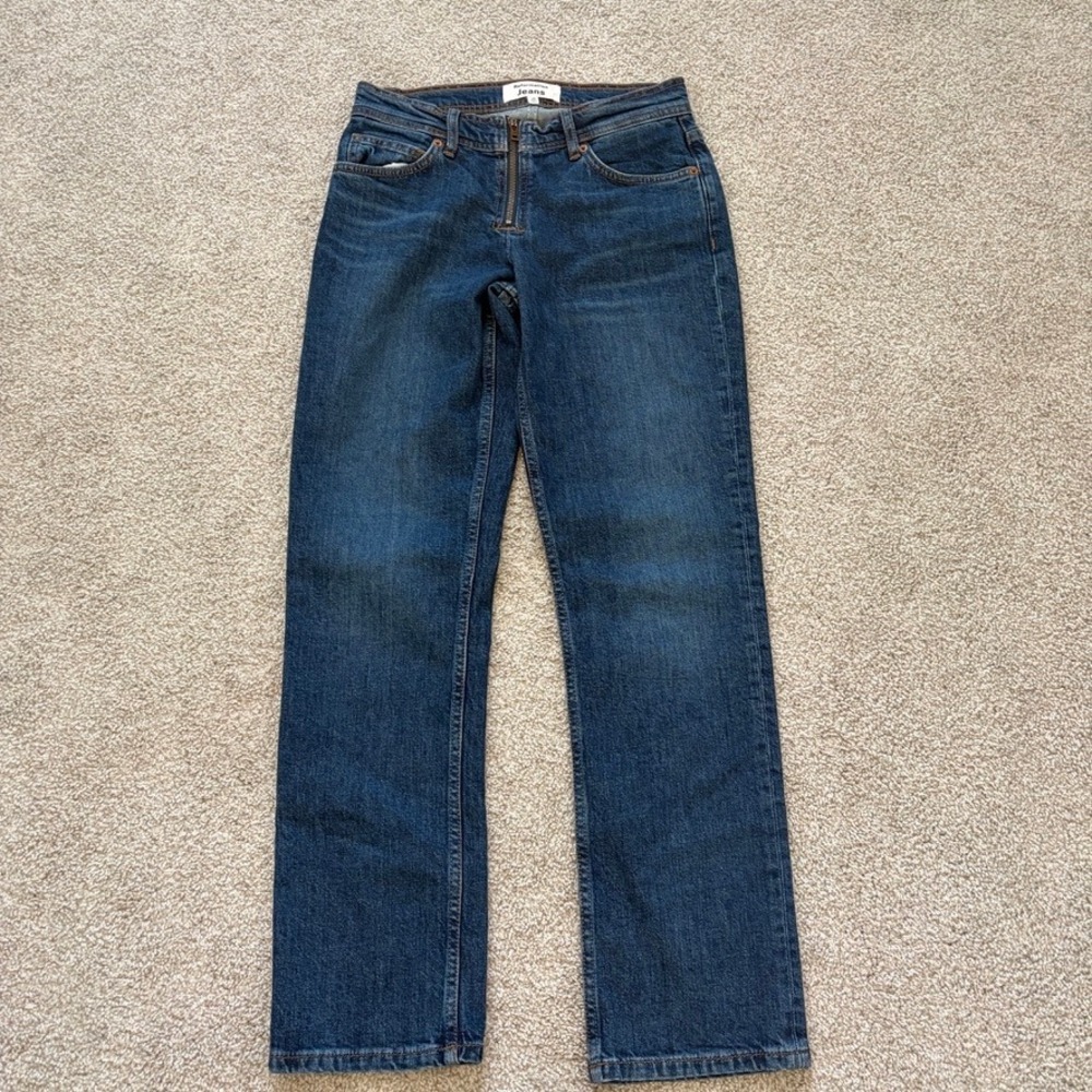 Reformation Julianna Zip Mid Rise Straight Leg Jeans Mesa Blue 25 Organic Cotton